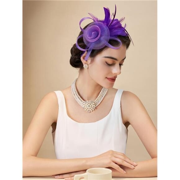 Tulle Fascinators for Women, Purple - Picture 1 of 5